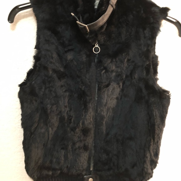 Vintage Eny Women's Black Rabbit Fur and Leather Vest Size Small - Picture 2 of 16
